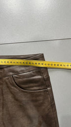 Leather Pants Super Baggy Fit Brown Hip-Hop Jeans (M)