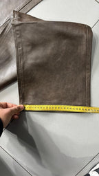 Leather Pants Super Baggy Fit Brown Hip-Hop Jeans (M)