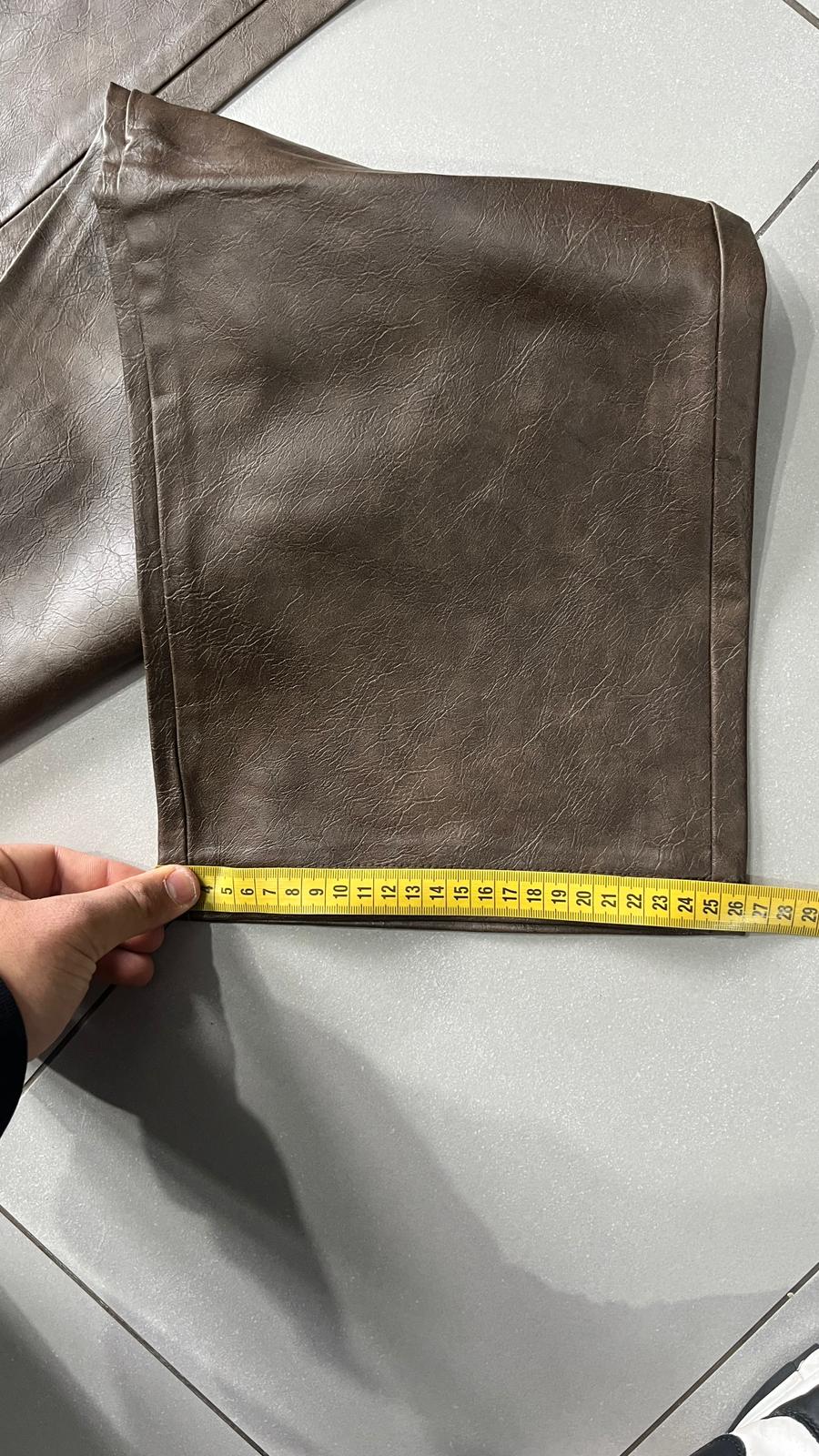 Leather Pants Super Baggy Fit Brown Hip-Hop Jeans (M)