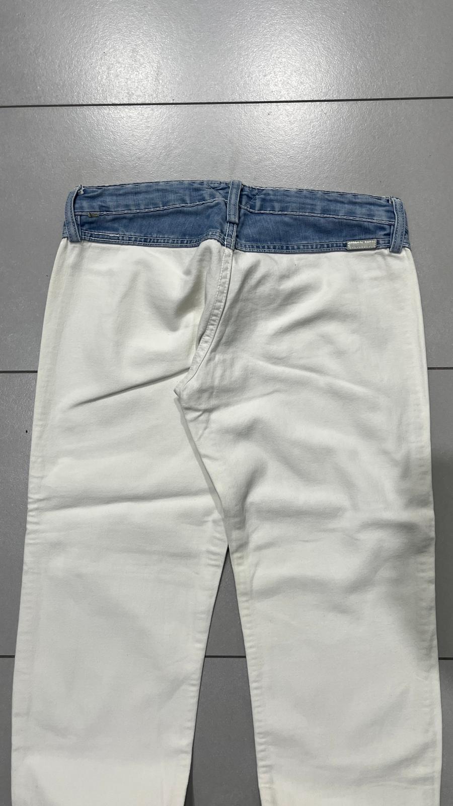 Denim Jeans White Bicolor Straight Fit Low Waist (XS)