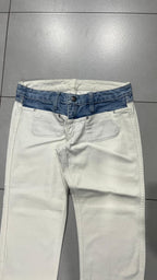 Denim Jeans White Bicolor Straight Fit Low Waist (XS)