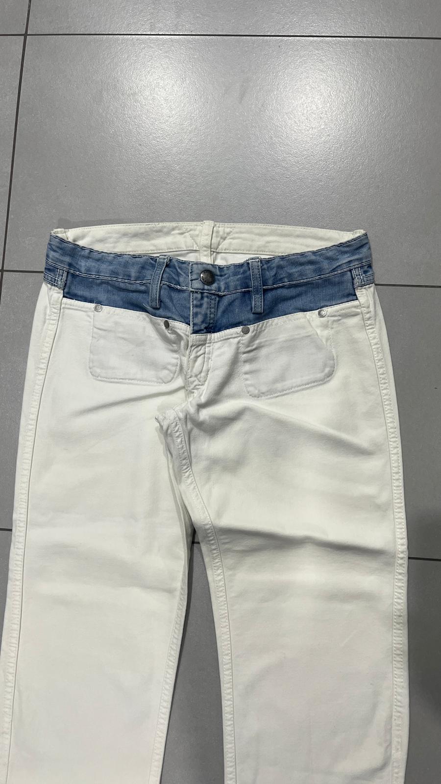 Denim Jeans White Bicolor Straight Fit Low Waist (XS)