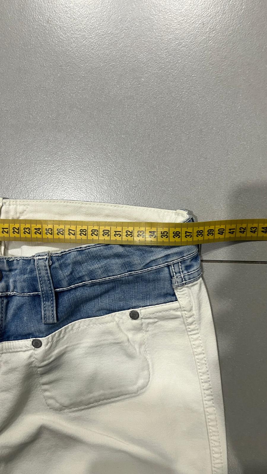 Denim Jeans White Bicolor Straight Fit Low Waist (XS)