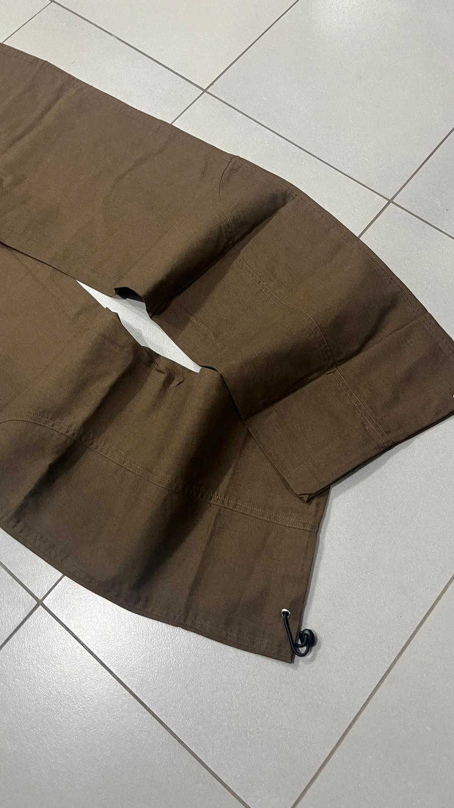 Pantalone in Cotone Baggy Fit con Cintura Marrone con Zip (S)