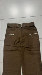 Pantalone in Cotone Baggy Fit con Cintura Marrone con Zip (S)