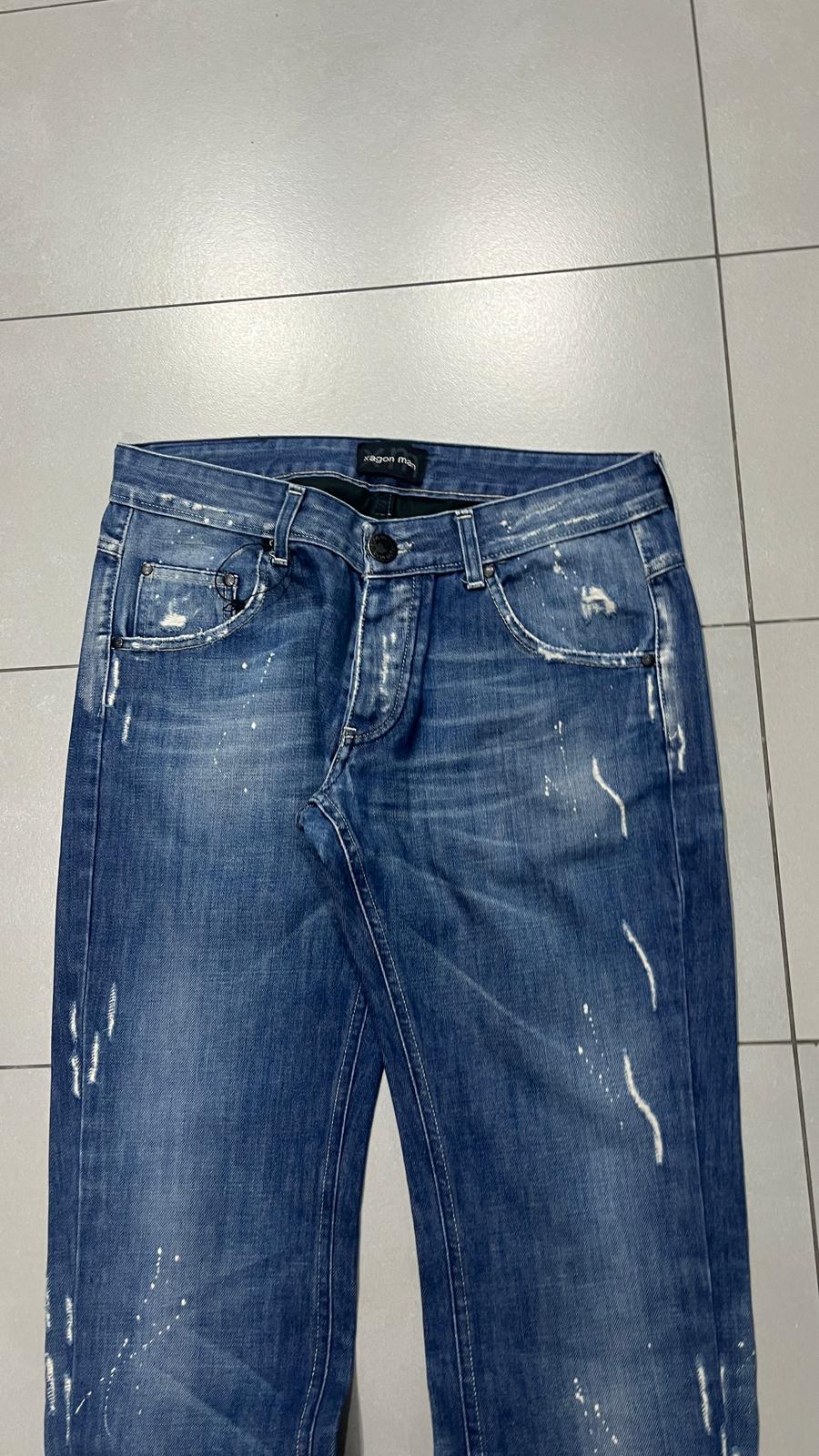 Denim Jeans Straight Fit Vintage con Rotture Painted (XL)