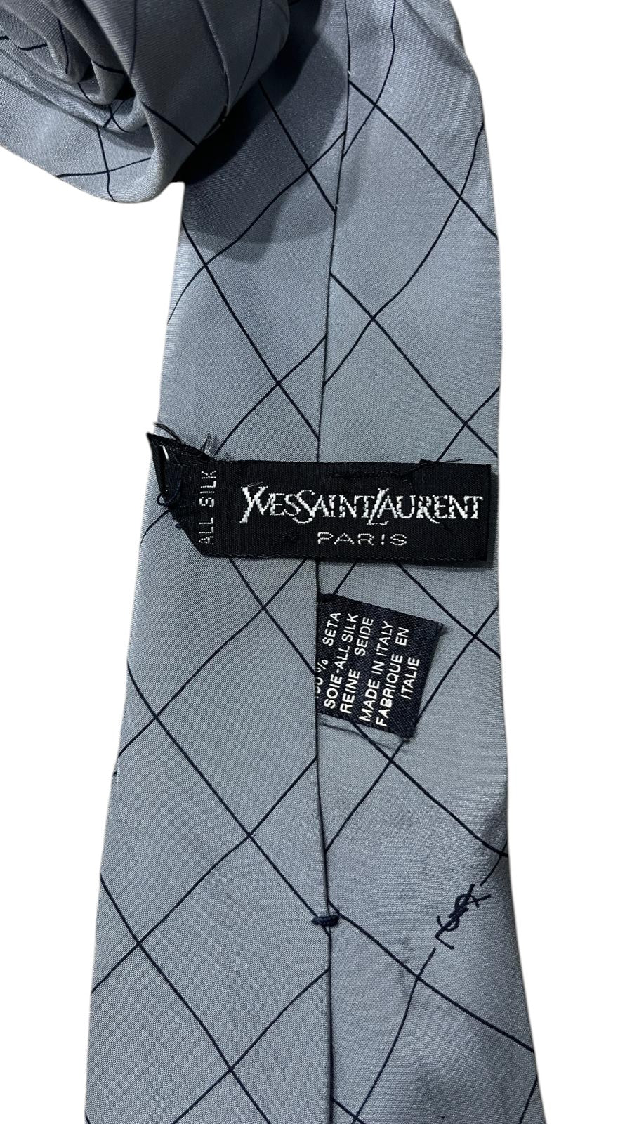 Cravatta YSL Yves Saint Laurent Azzurra in Pura Seta