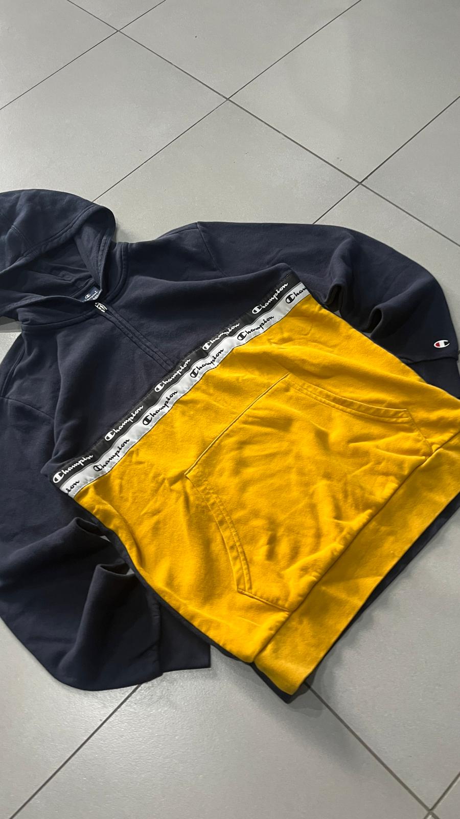 Felpa Champion Blu marino e Gialla (XL Bambino veste una M Donna)
