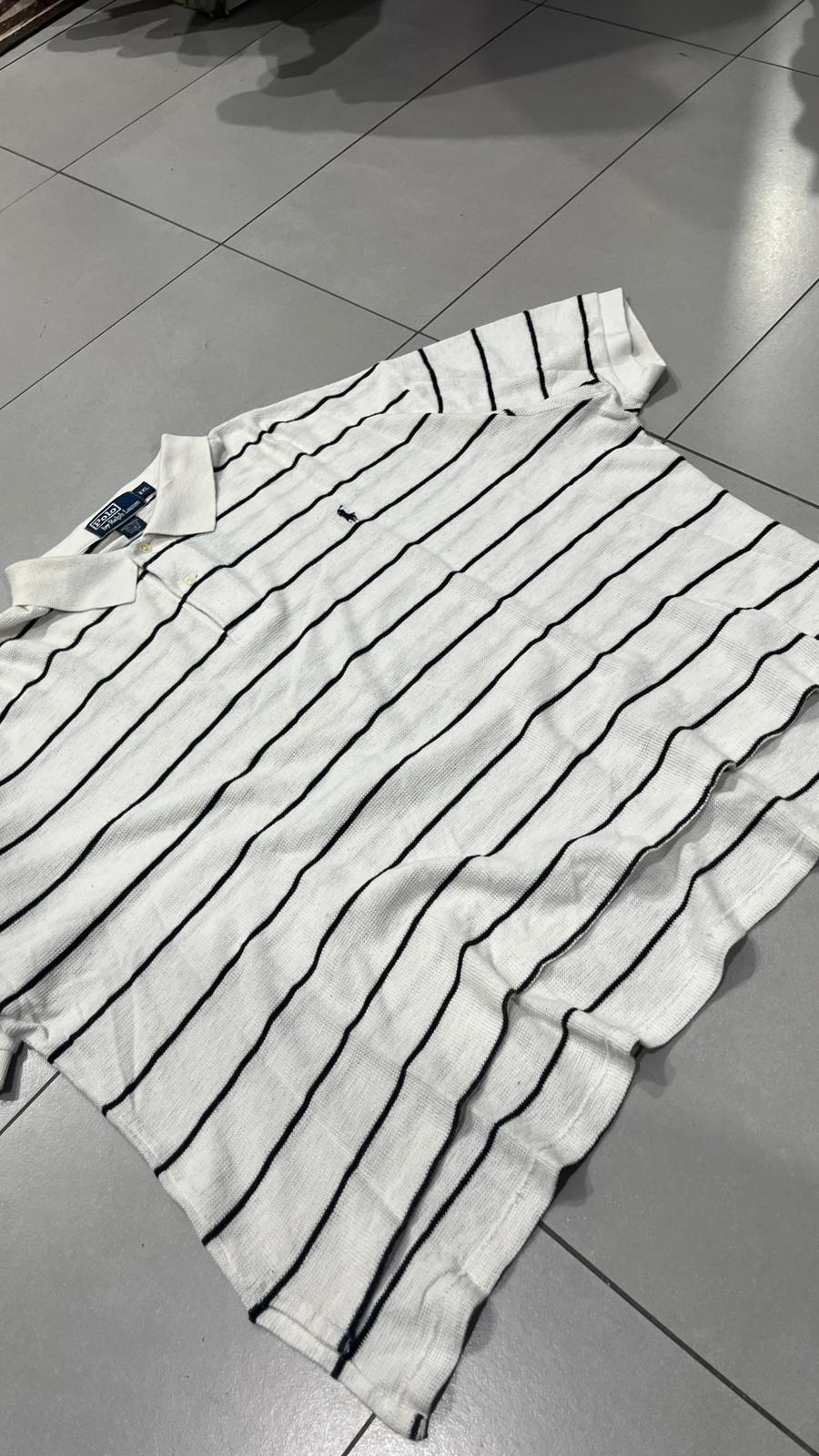 Polo Ralph Lauren Crop Oversize Fit a Righe Bianca e Nera (XXL)