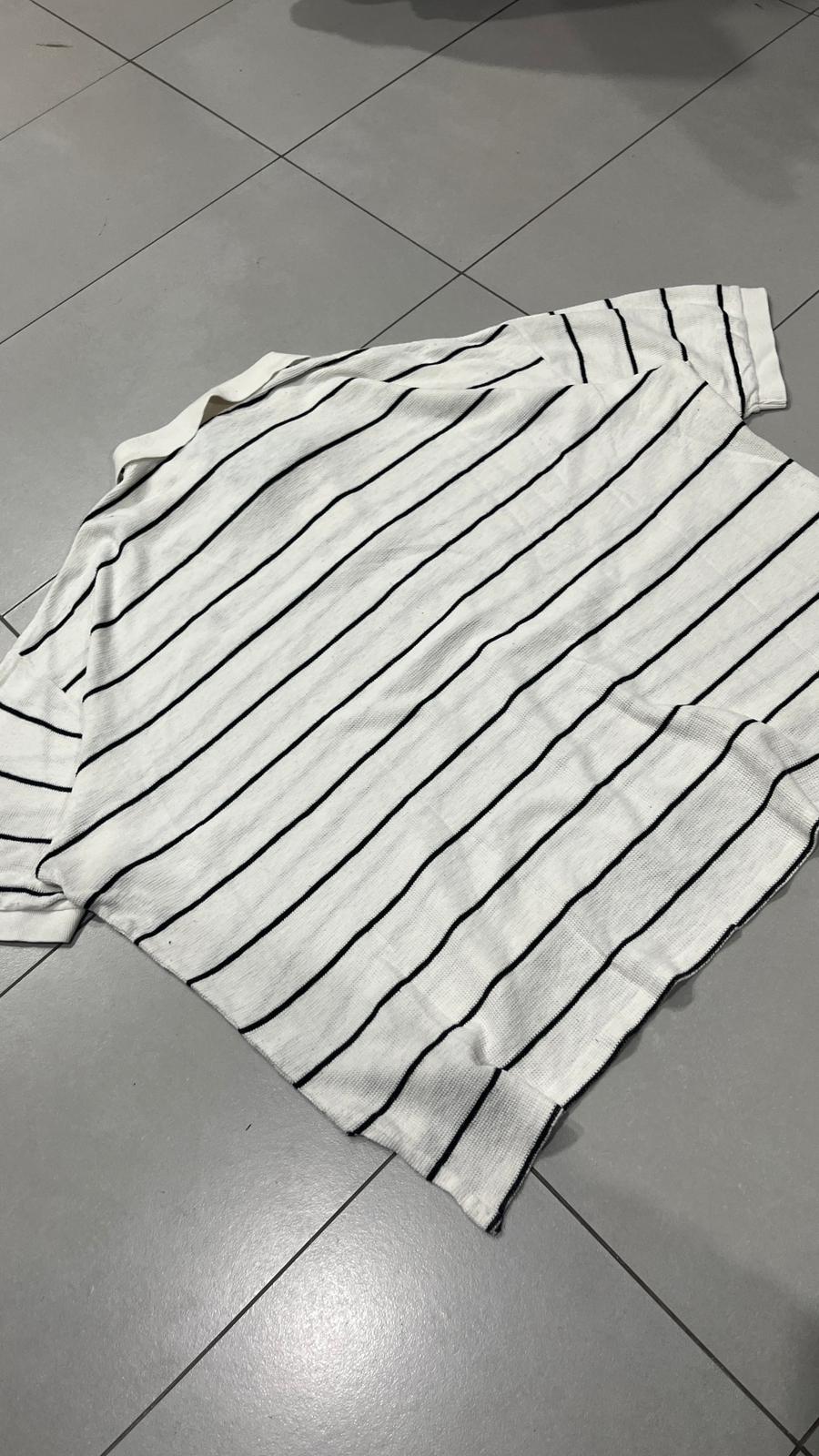 Polo Ralph Lauren Crop Oversize Fit a Righe Bianca e Nera (XXL)