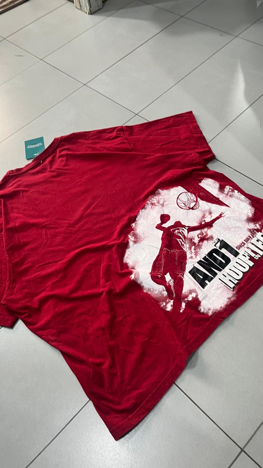 American Hip-Hop Tee - Printed T-Shirt Rossa con Stampa Puff (5XL)