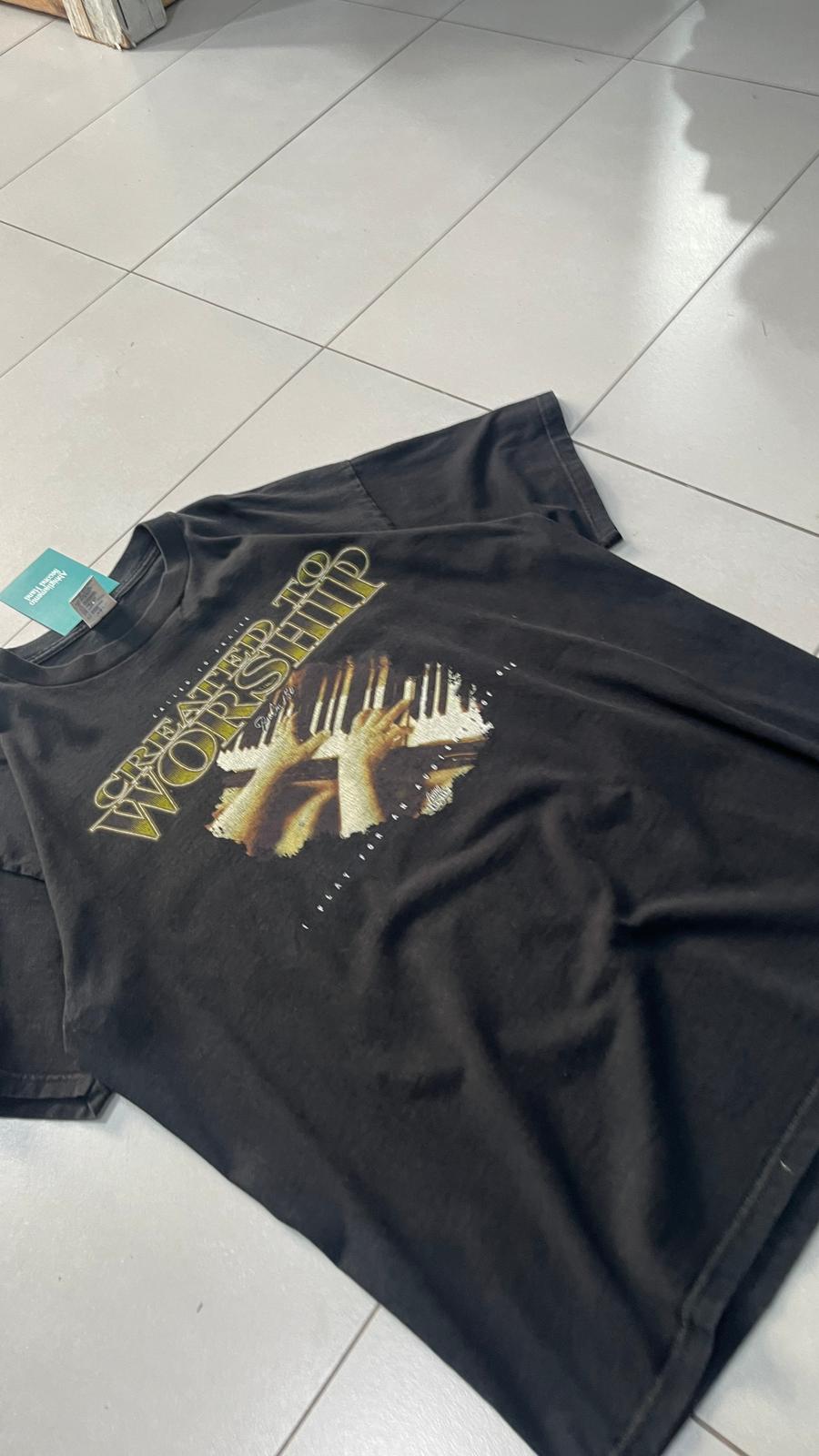 T-Shirt "Created to Worship" Vintage Printed Tee American Style (XL)