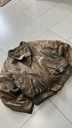 Giubbino In Vera Pelle Bomber - Y2K Aviatore Boxy Fit Oversize (L)