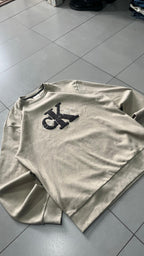 Felpa Girocollo Beige Calvin Klein con Ricamo Frontale (XXL)