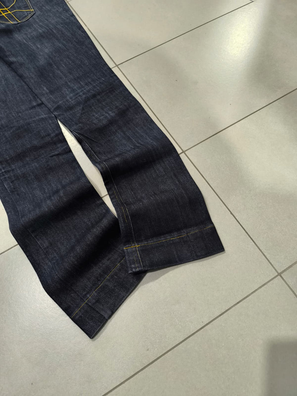 Denim Jeans Raw Blu Low Waist Straight Fit Embroidered (M)