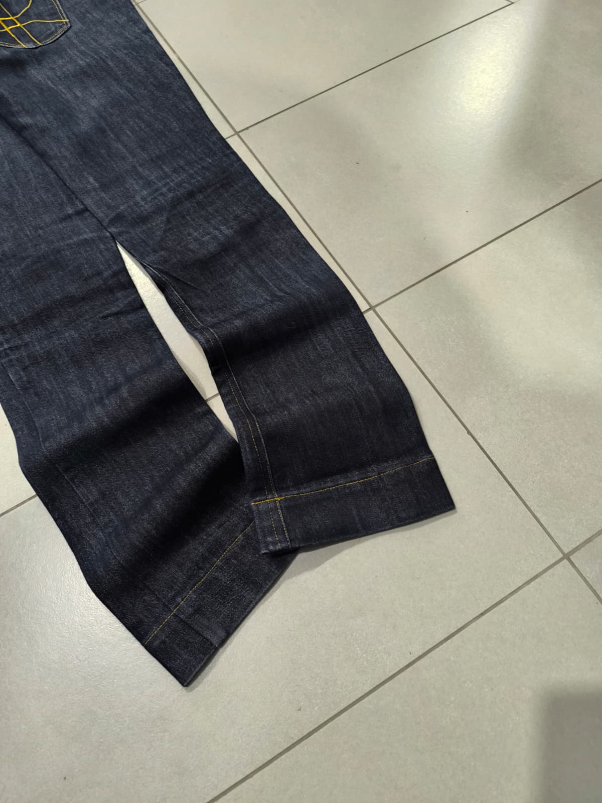 Denim Jeans Raw Blu Low Waist Straight Fit Embroidered (M)