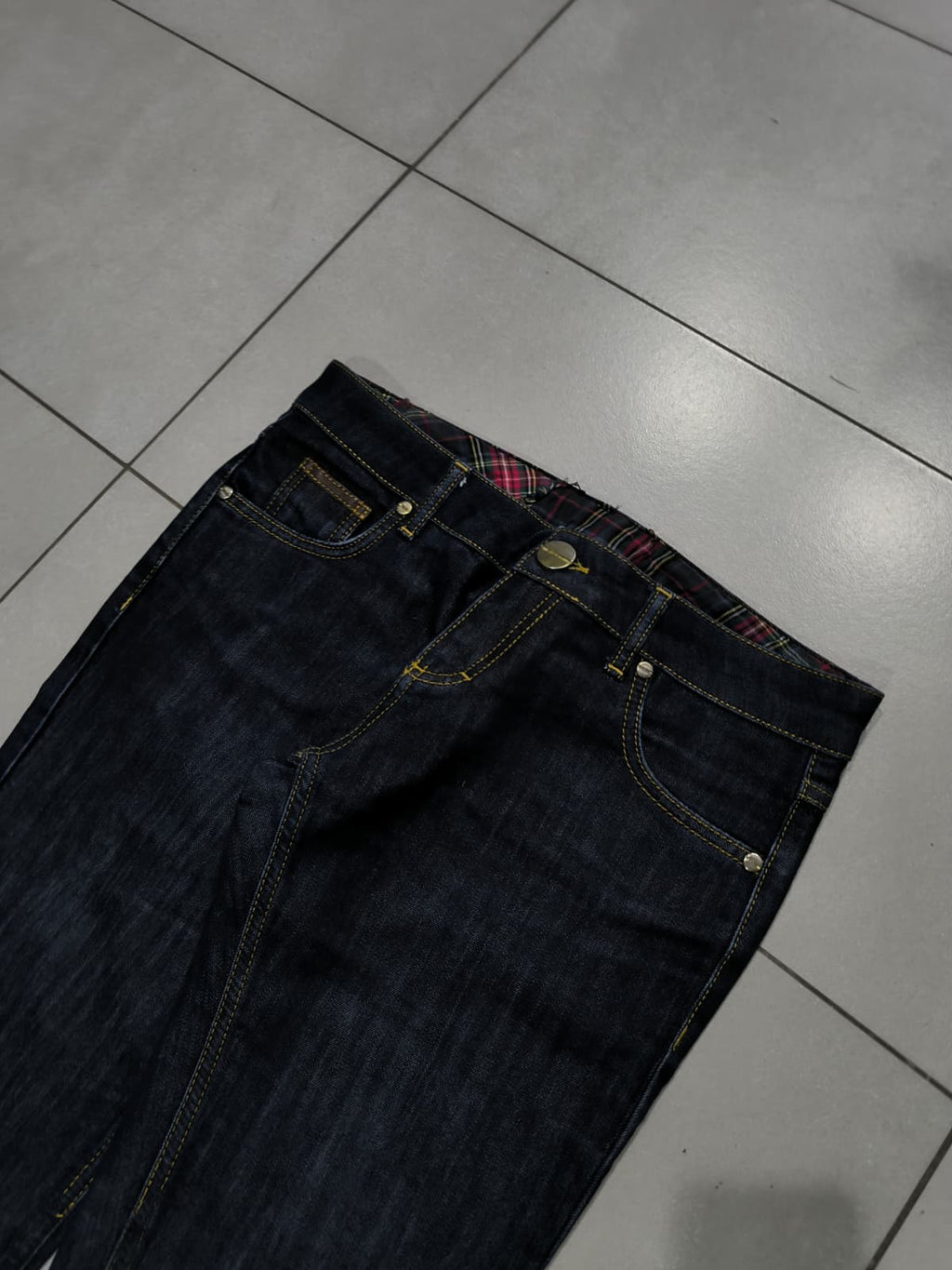 Denim Jeans Raw Blu Low Waist Straight Fit Embroidered (M)