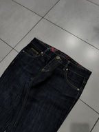 Denim Jeans Raw Blu Low Waist Straight Fit Embroidered (M)