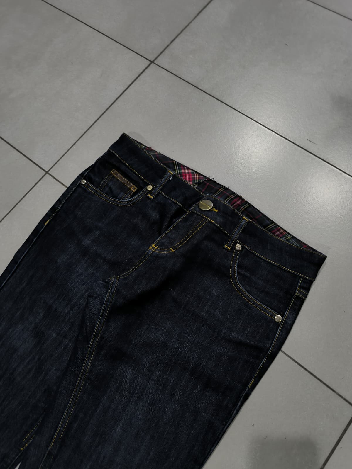 Denim Jeans Raw Blu Low Waist Straight Fit Embroidered (M)