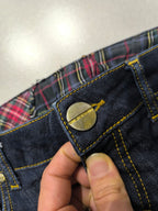 Denim Jeans Raw Blu Low Waist Straight Fit Embroidered (M)