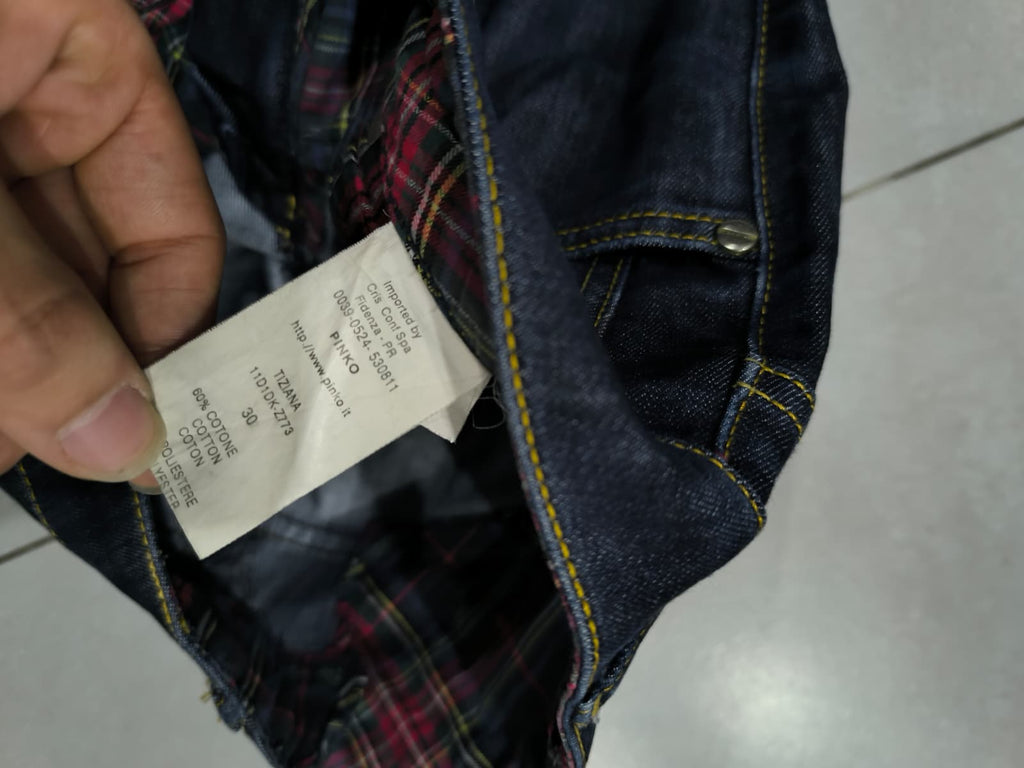 Denim Jeans Raw Blu Low Waist Straight Fit Embroidered (M)