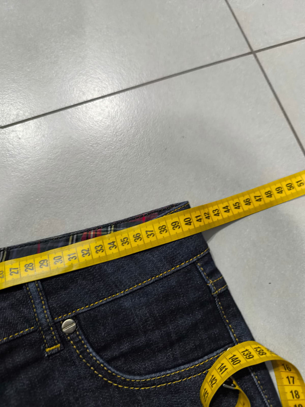Denim Jeans Raw Blu Low Waist Straight Fit Embroidered (M)