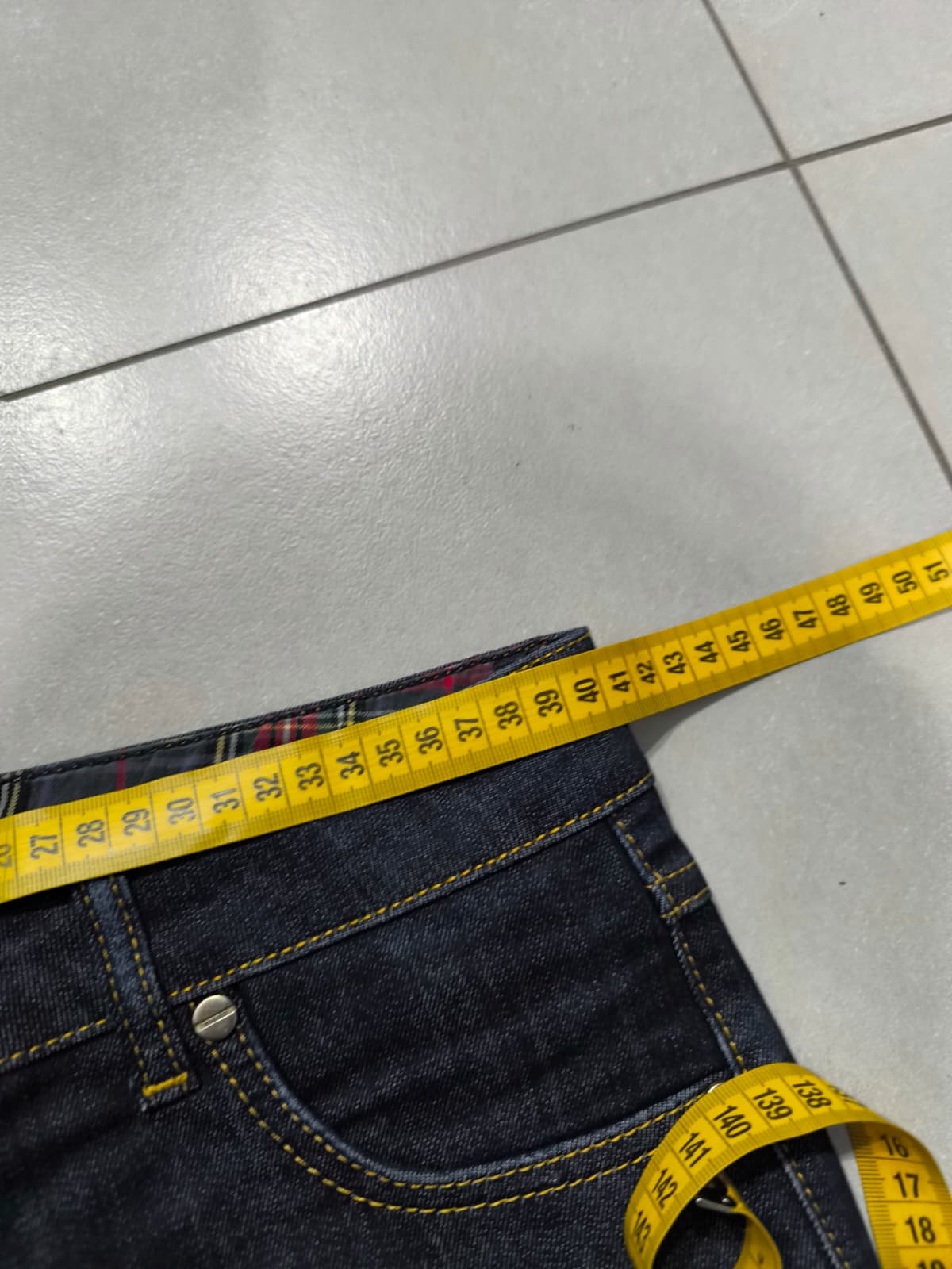 Denim Jeans Raw Blu Low Waist Straight Fit Embroidered (M)