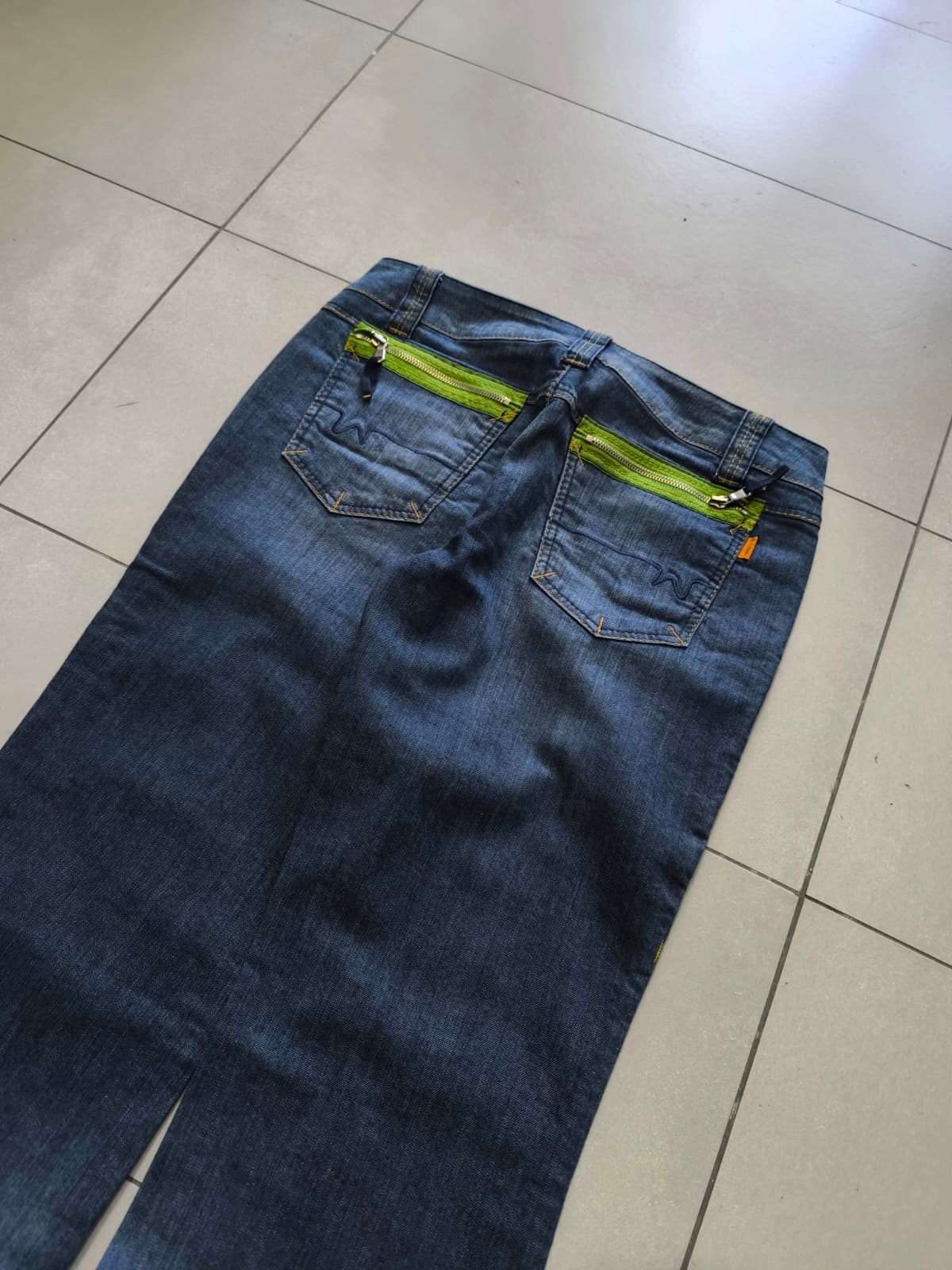 Denim Jeans Low Waist Dark Blue Bootcut Fit Flared (S)