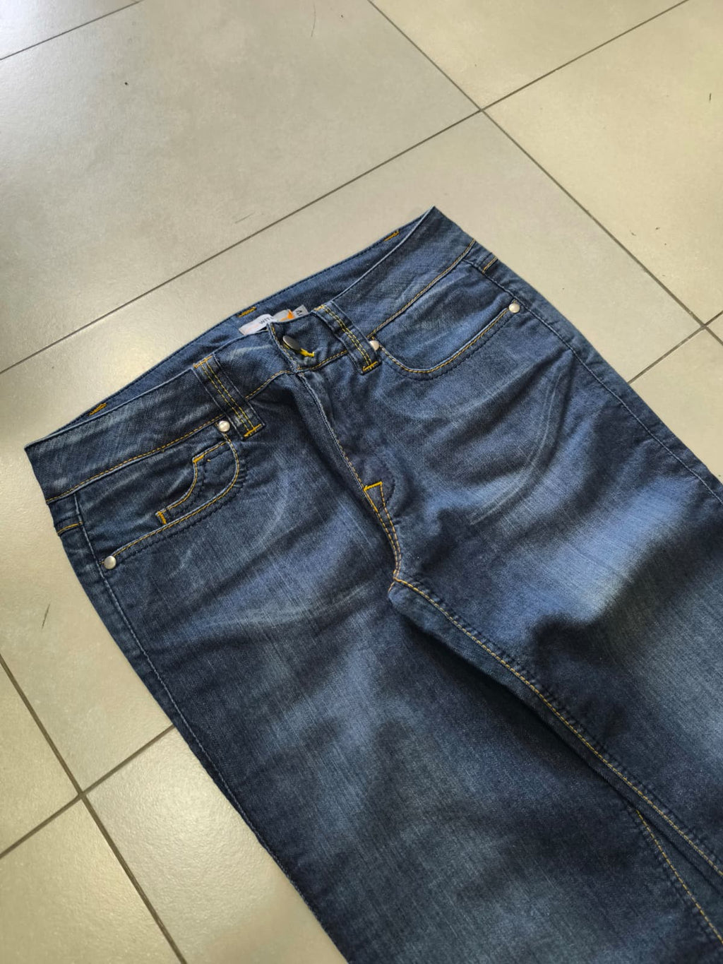 Denim Jeans Low Waist Dark Blue Bootcut Fit Flared (S)