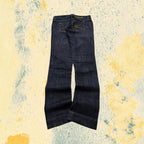 Denim Jeans Raw Blu Low Waist Straight Fit Embroidered (M)