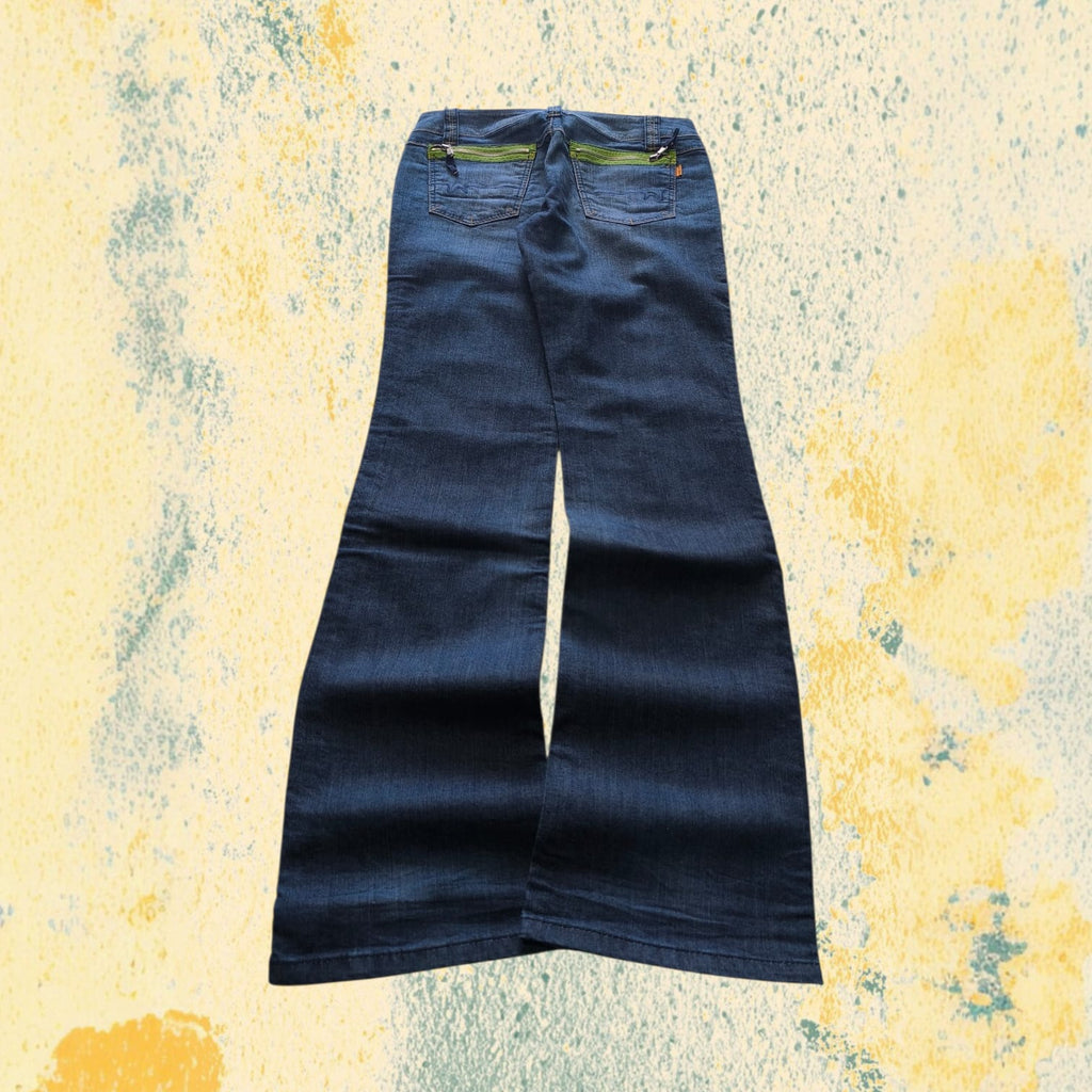 Denim Jeans Low Waist Dark Blue Bootcut Fit Flared (S)