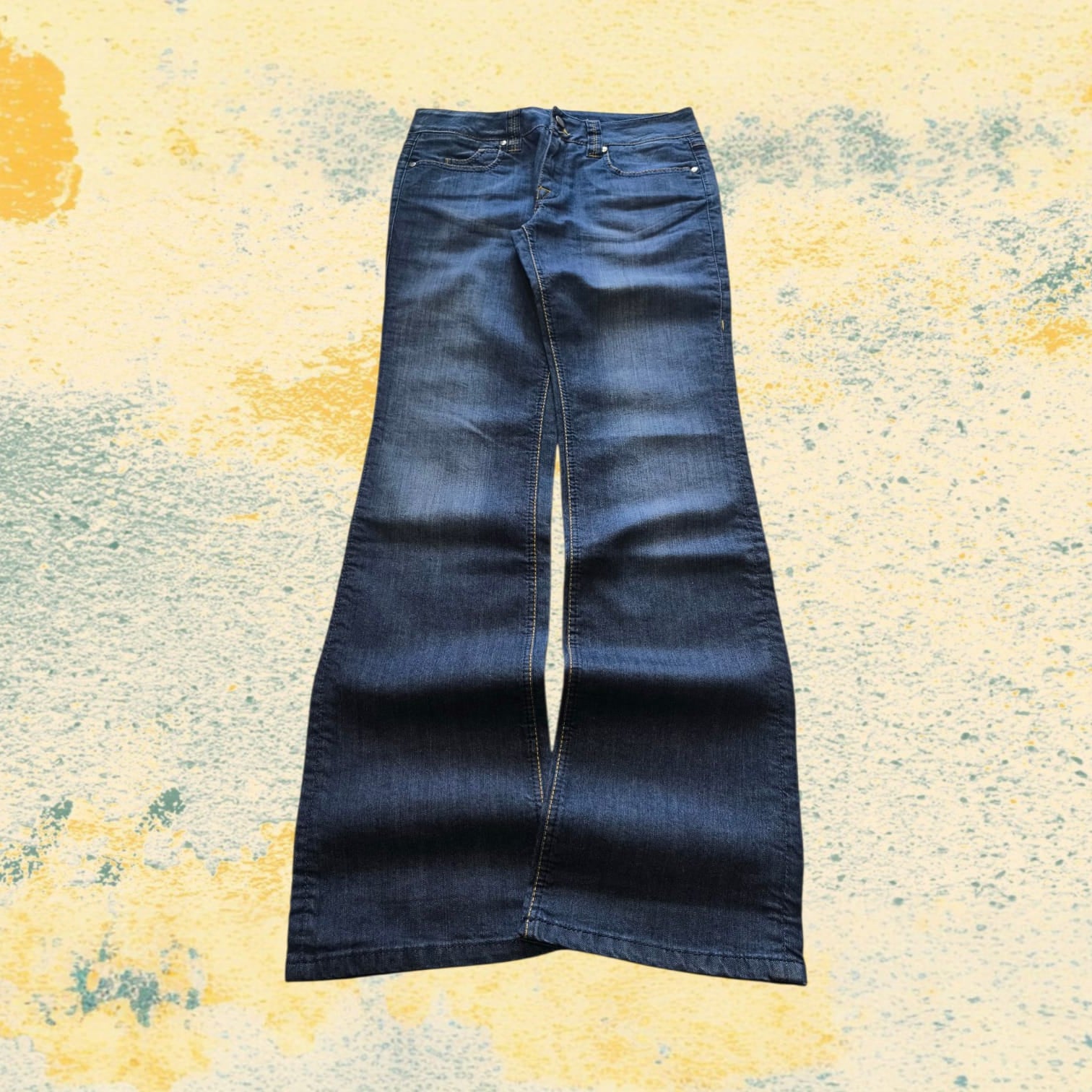 Denim Jeans Low Waist Dark Blue Bootcut Fit Flared (S)