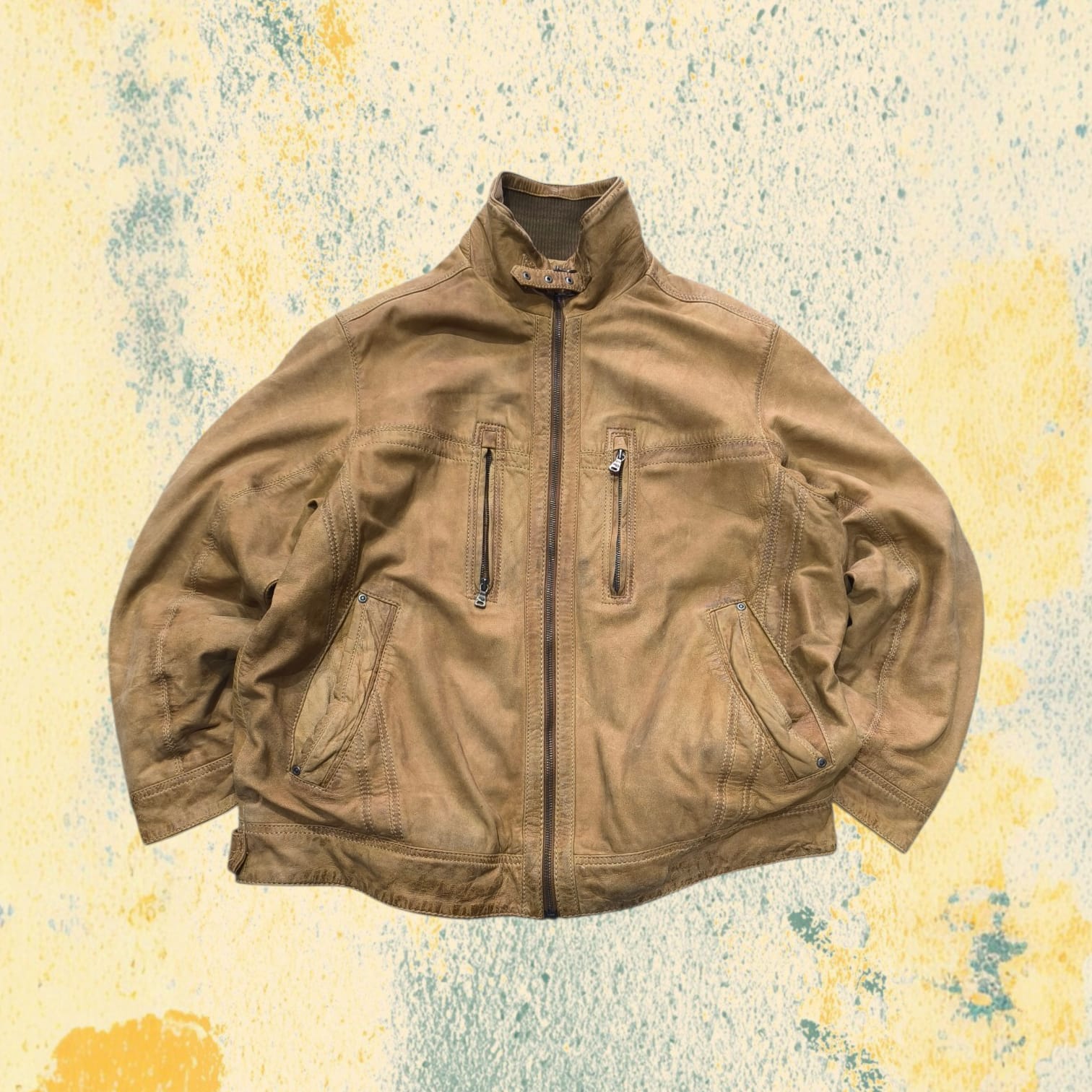 Real Leather Jacket Bomber Vintage Y2K - Aviatore in Vera Pelle Boxy Fit Oversize (M)