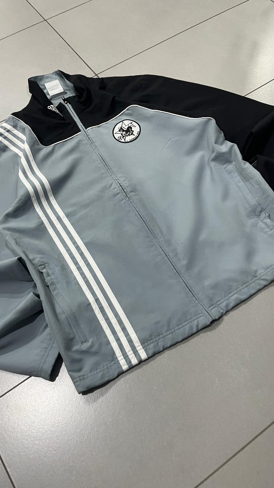 Adidas Track Jacket Grigia e Nera Vintage Uomo Y2K Full Zip Streetwear (M)