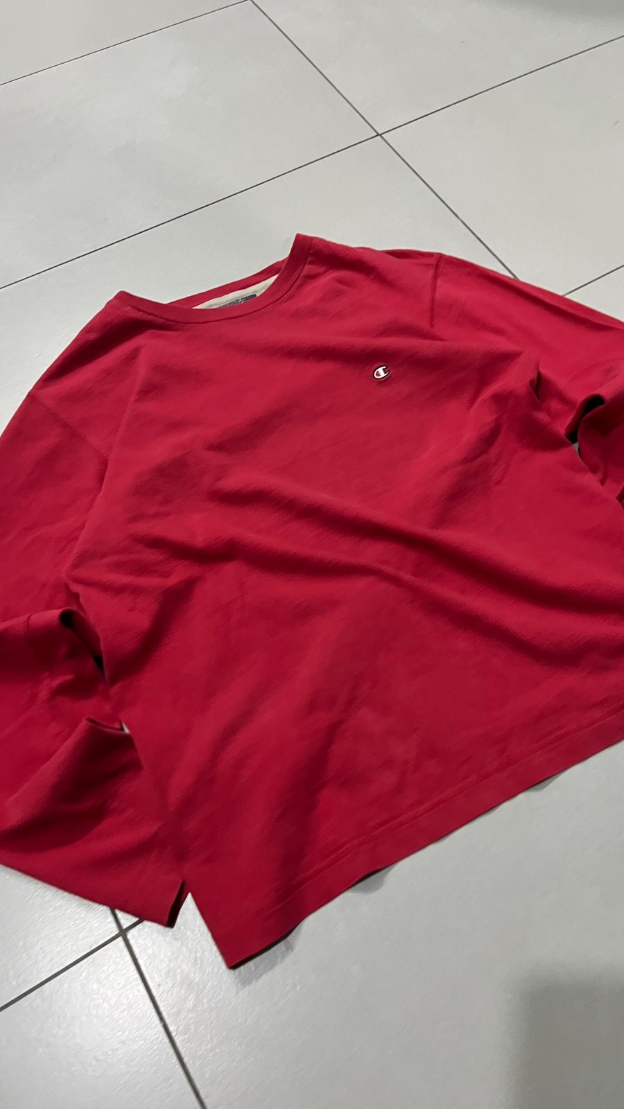 Felpa Champion Rossa con Logo Ricamato - Embroidered Red Champion Sweatshirt Vintage Y2K (S)