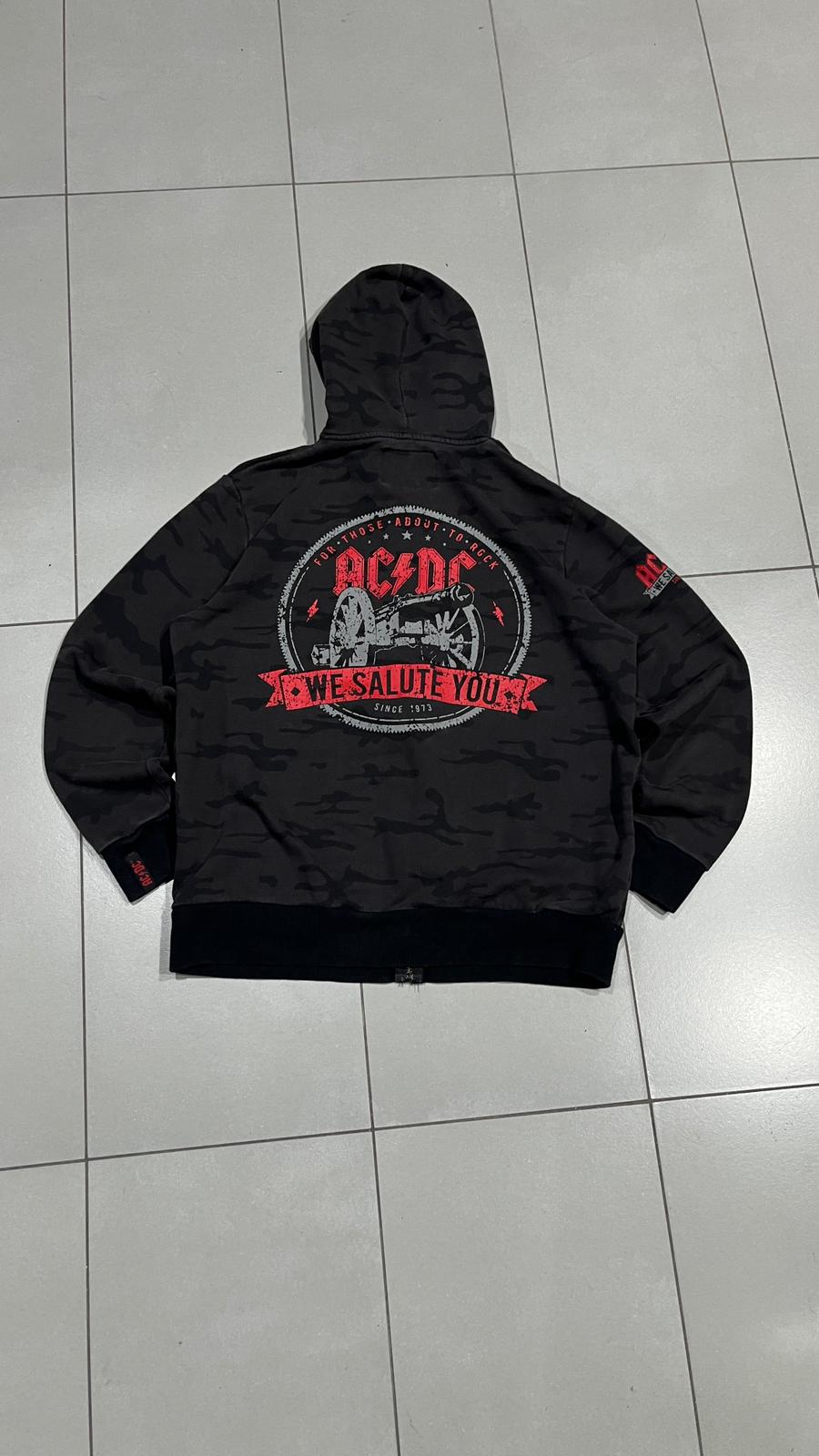 Felpa AC/DC uomo L zip hoodie camouflage vintage rock