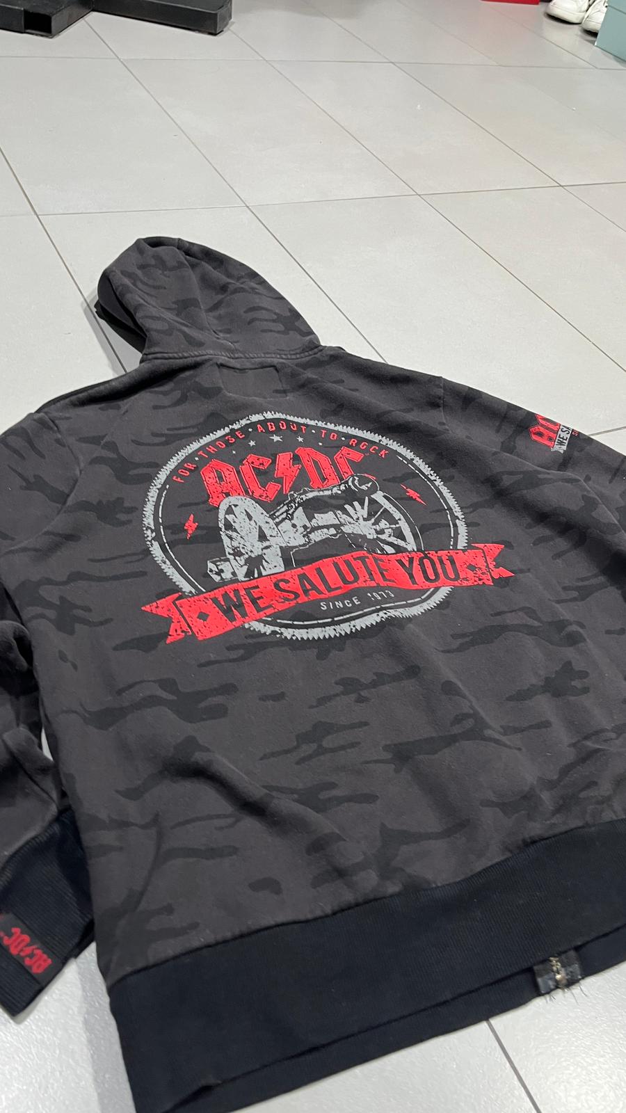 Felpa AC/DC uomo L zip hoodie camouflage vintage rock