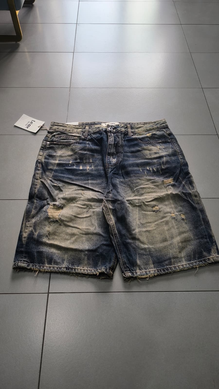 Jorts Leox denim baggy acid wash distressed Vintage Y2K - Pantaloncini in Denim