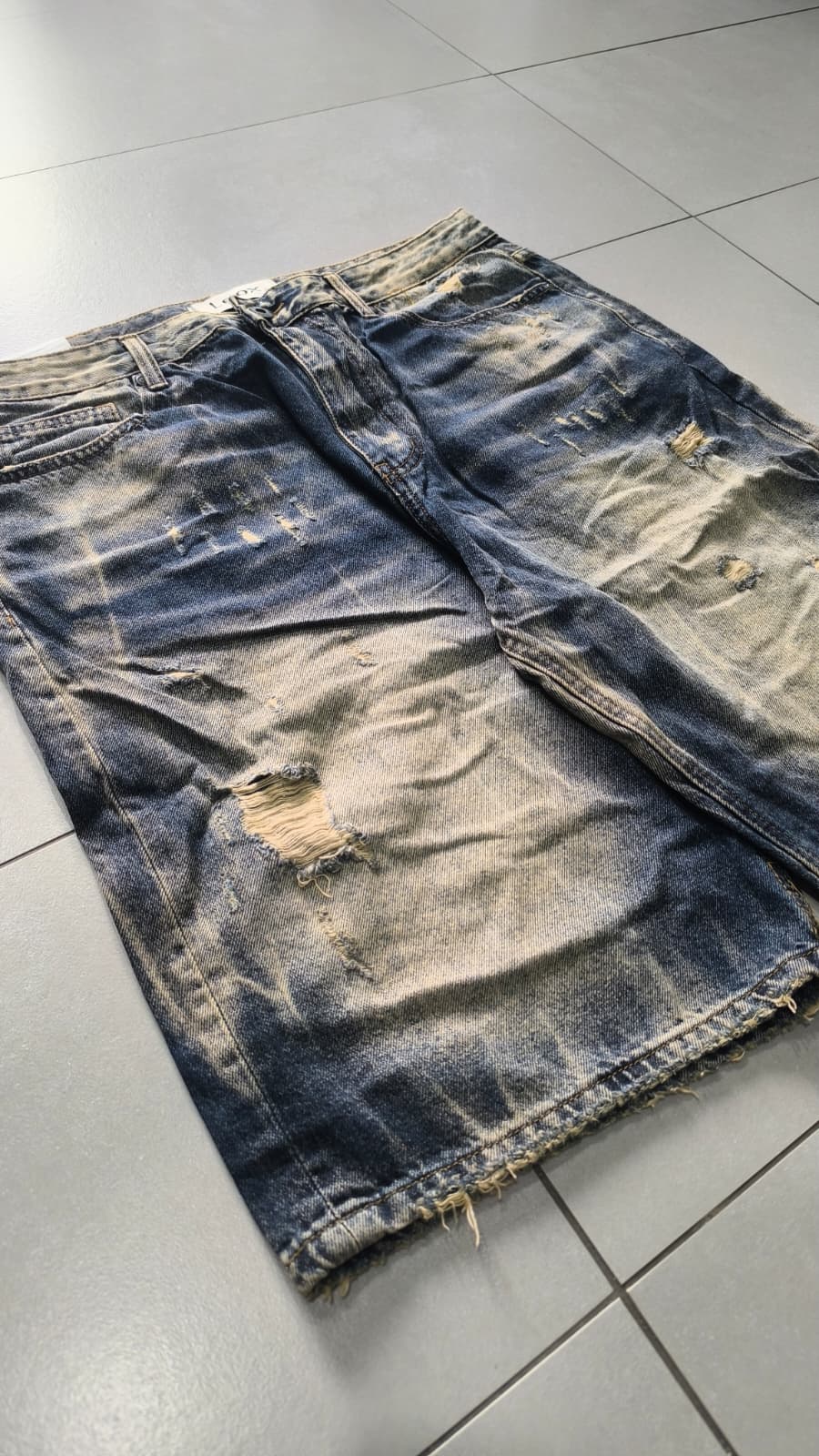 Jorts Leox denim baggy acid wash distressed Vintage Y2K - Pantaloncini in Denim