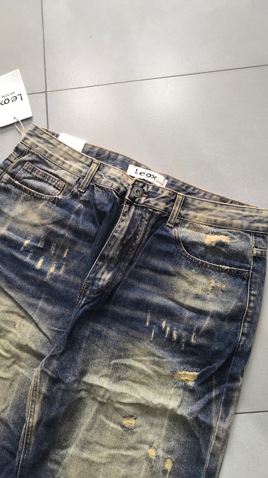 Jorts Leox denim baggy acid wash distressed Vintage Y2K - Pantaloncini in Denim