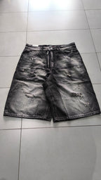 Jorts Leox denim nero baggy distressed streetwear Vintage Y2K Particular