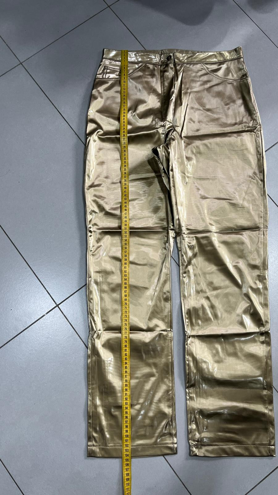 Pantaloni Gamba Dritta Effetto Metallizzato Oro Champagne Vintage Y2K (XS) — foto 8
