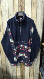Pile Quarter Zip Marcel Clair Blu Navy Floreale Geometrico Vintage Y2K (S) — foto 3