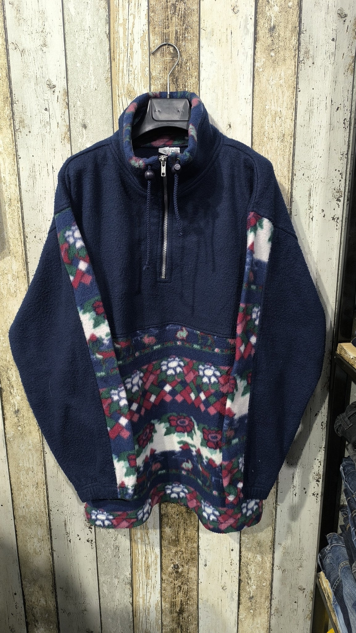 Pile Quarter Zip Marcel Clair Blu Navy Floreale Geometrico Vintage Y2K (S) — foto 3