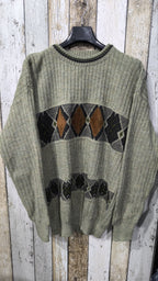 Maglione Verde Oliva Motivo Geometrico Vintage Y2K (L) — foto 3