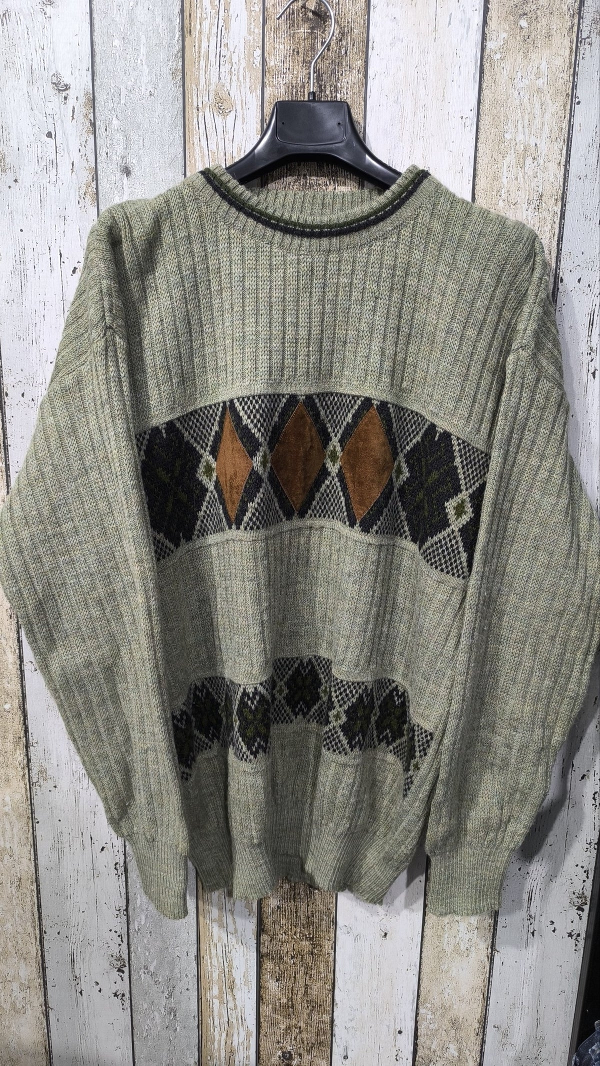 Maglione Verde Oliva Motivo Geometrico Vintage Y2K (L) — foto 3