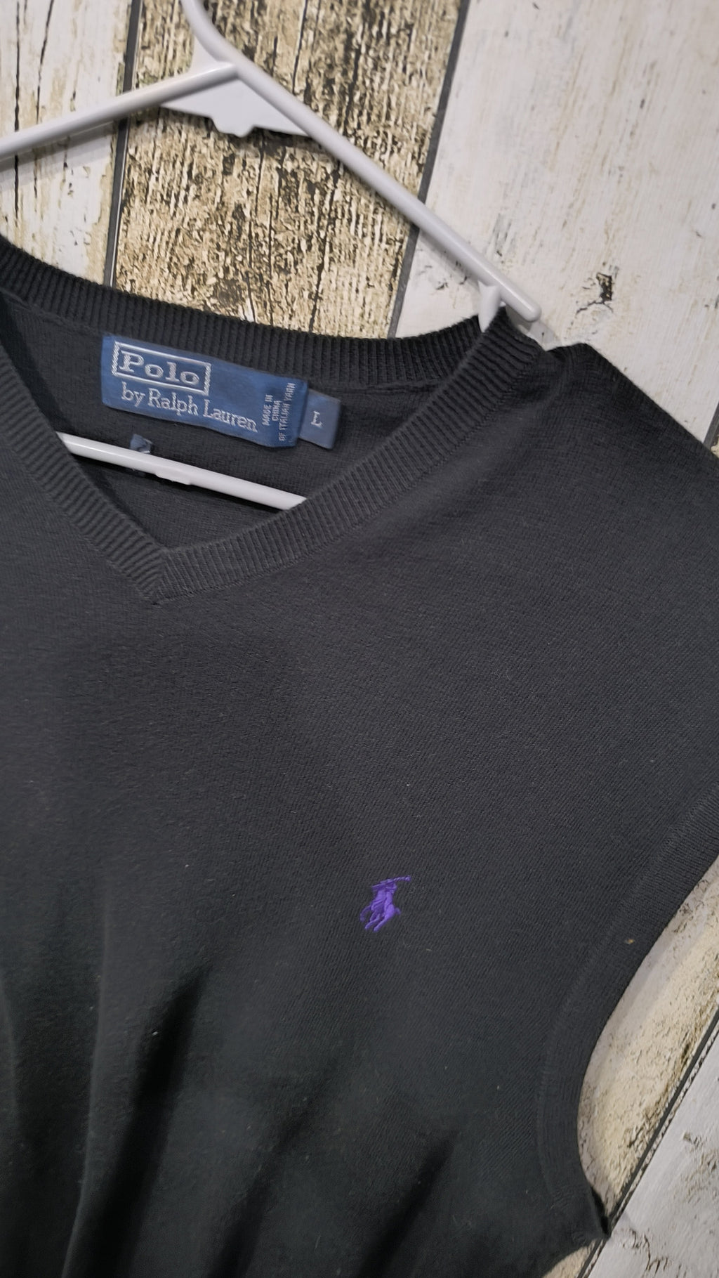 Gilet in maglia Polo by Ralph Lauren Scollo a V Logo viola Vintage Y2K (L) — foto 4