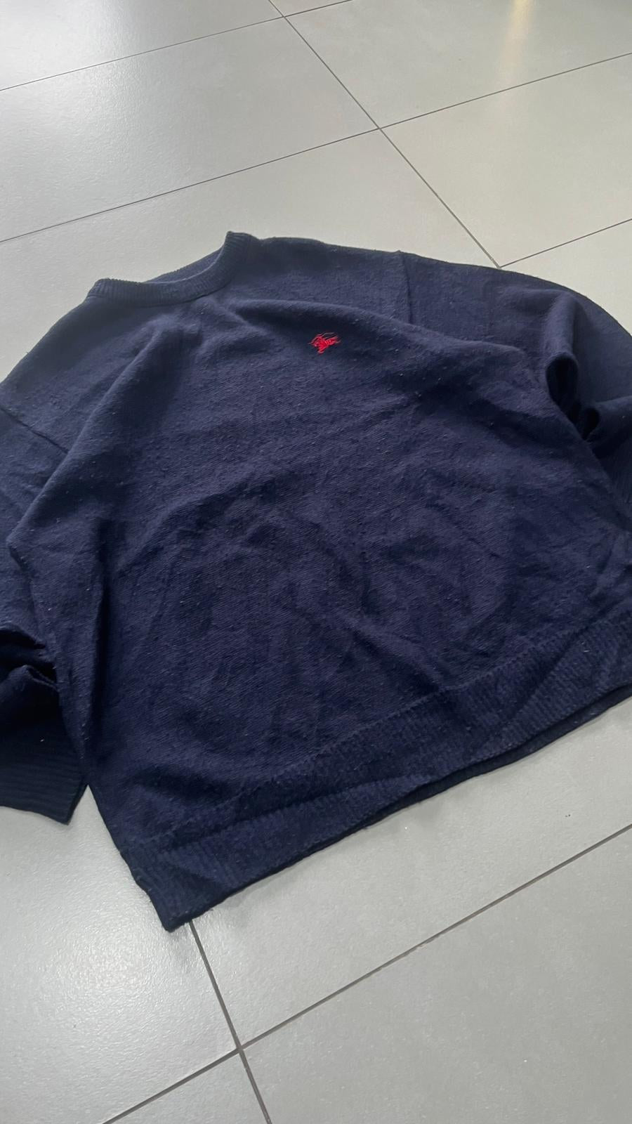 Maglione Girocollo Burberrys Logo Rosso Blu Navy Vintage Y2K — foto 3