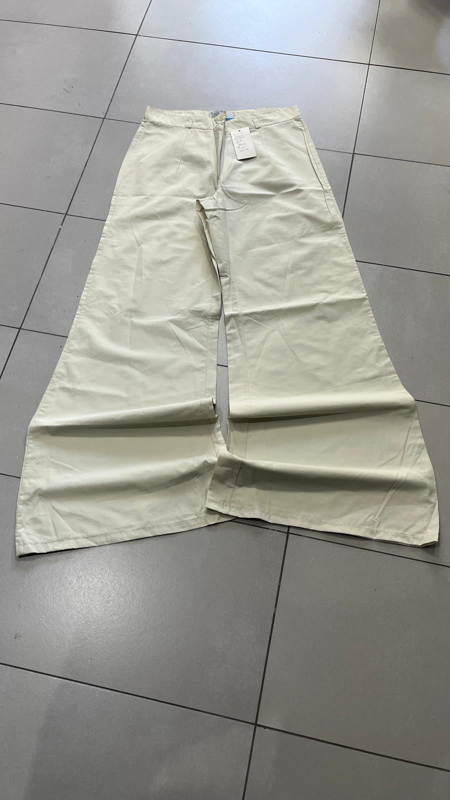 Pantaloni INTERGROUP Gamba Ampia Dritta Avorio Chiaro Vintage Y2K (S) — foto 4