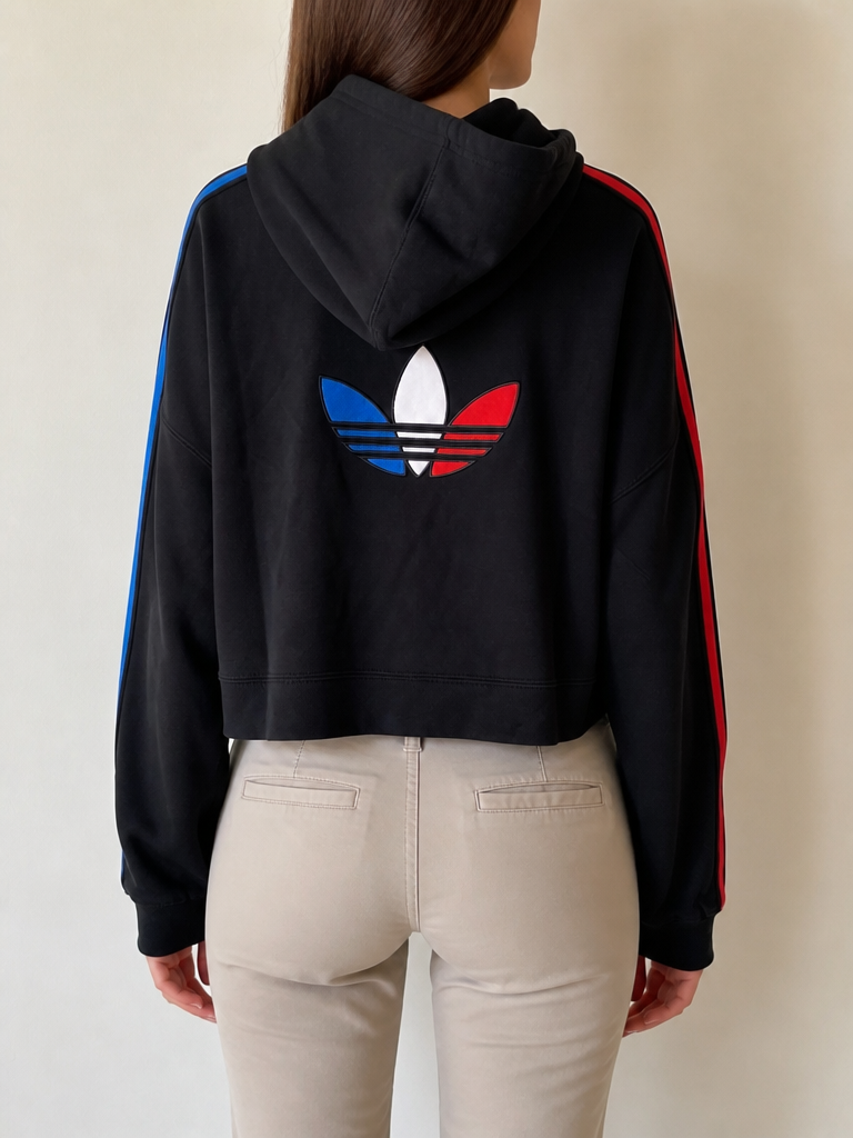 Felpa Adidas Corta Con Cappuccio Nero Blu Rosso Bianco Vintage Y2K Donna — foto 2